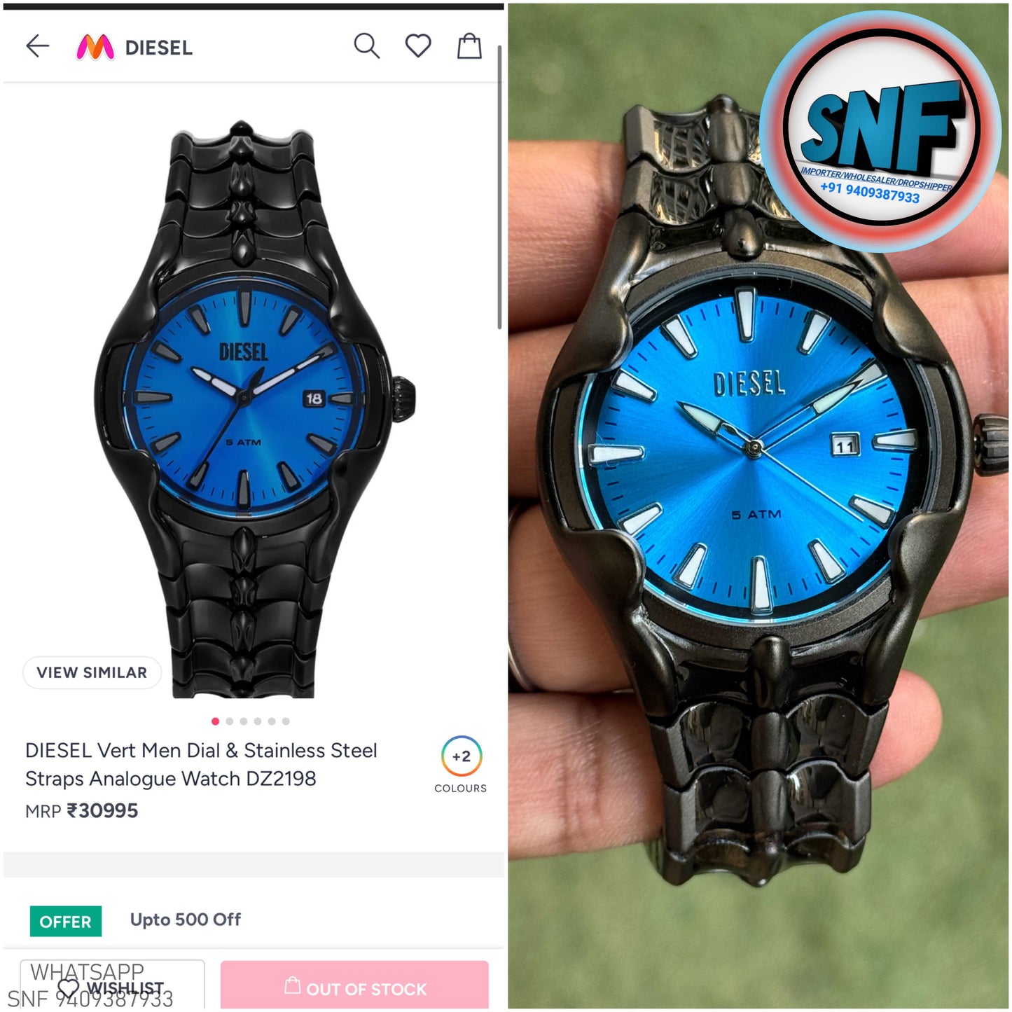 Diesel Black Spine-Shaped Strap Design Vert Collection