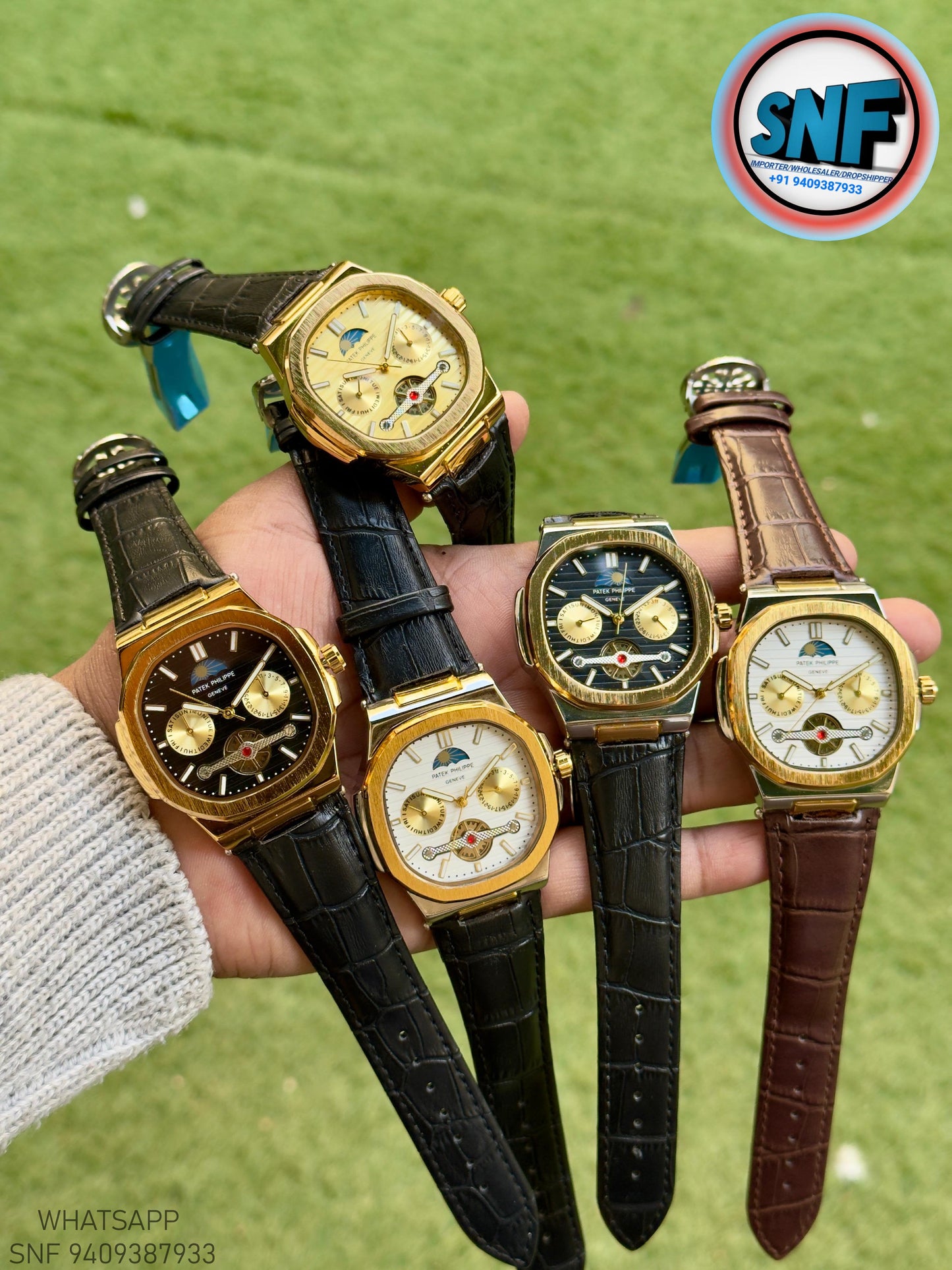 Patek Philippe Moonphase Open-Heart leather Strap Gold Case