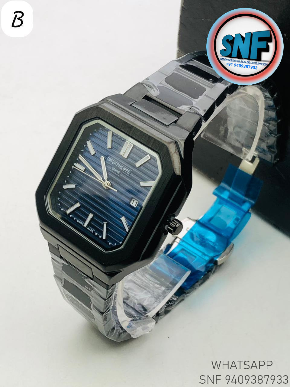 Patek Philippe Inspired Luxury with Modern Edge Black Case Blue Dial