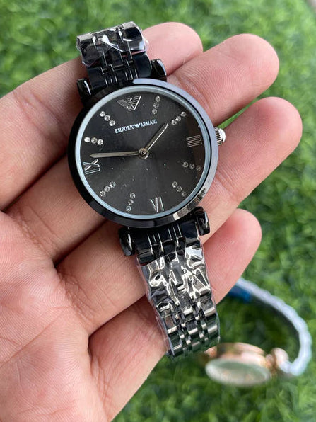 Emporio_ Armani_ Elegant Crystal Watch For Her (Black)