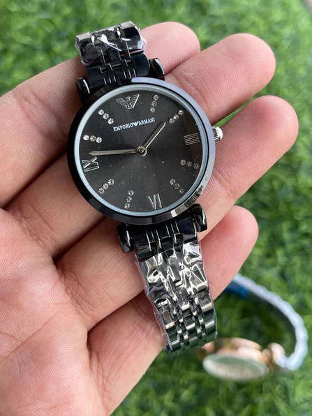 Emporio_ Armani_ Elegant Crystal Watch For Her (Black)
