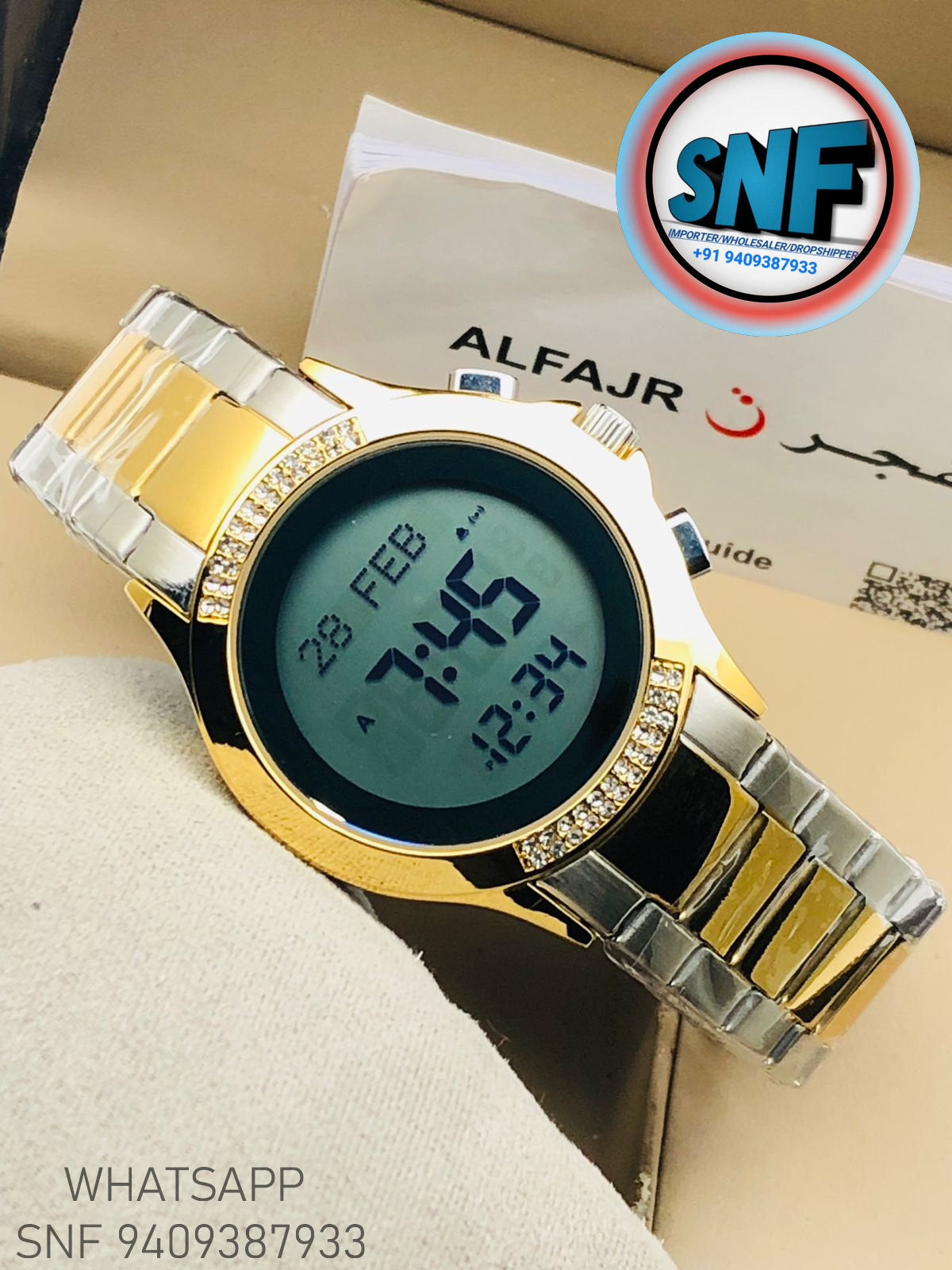 Alfajr Round Islamic Watch  WR-02 Mix Gold Diamond Edition
