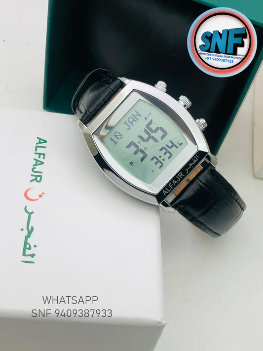 Alfajr Barrel Classic Watch HA-6260L Black Leather Strap Silver Dial