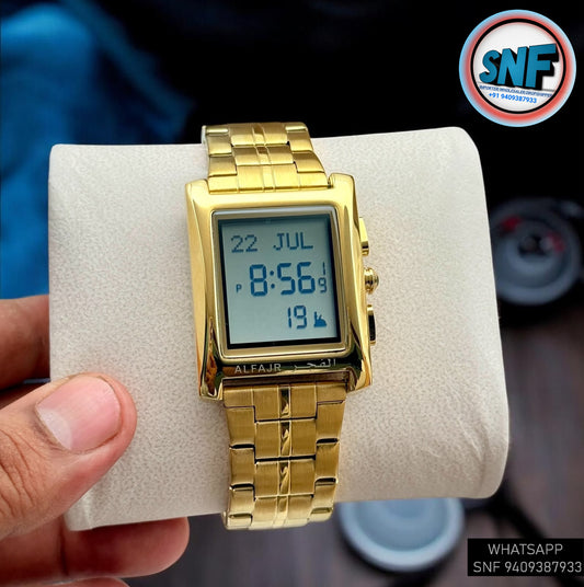 Alfajr Classic Square Shape Islamic Digital Watch WL-08S Full Gold