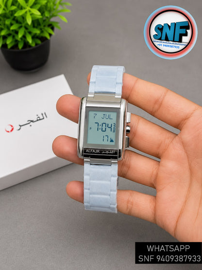 Alfajr Classic Square Shape Islamic Digital Watch WS-06S Full Silver