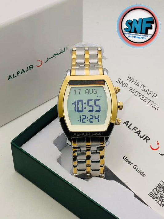 Alfajr Barrel Shape Islamic Digital Watch SNF-6260 Mix Gold