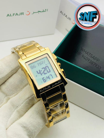 Alfajr Square Islamic Watch WL-08S Full Gold Corner Cut