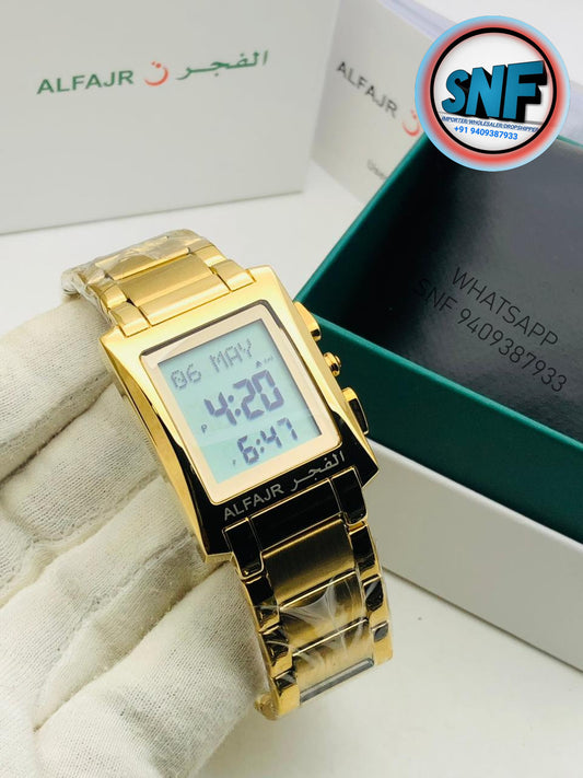 Alfajr Square Islamic Watch WL-08S Full Gold Corner Cut