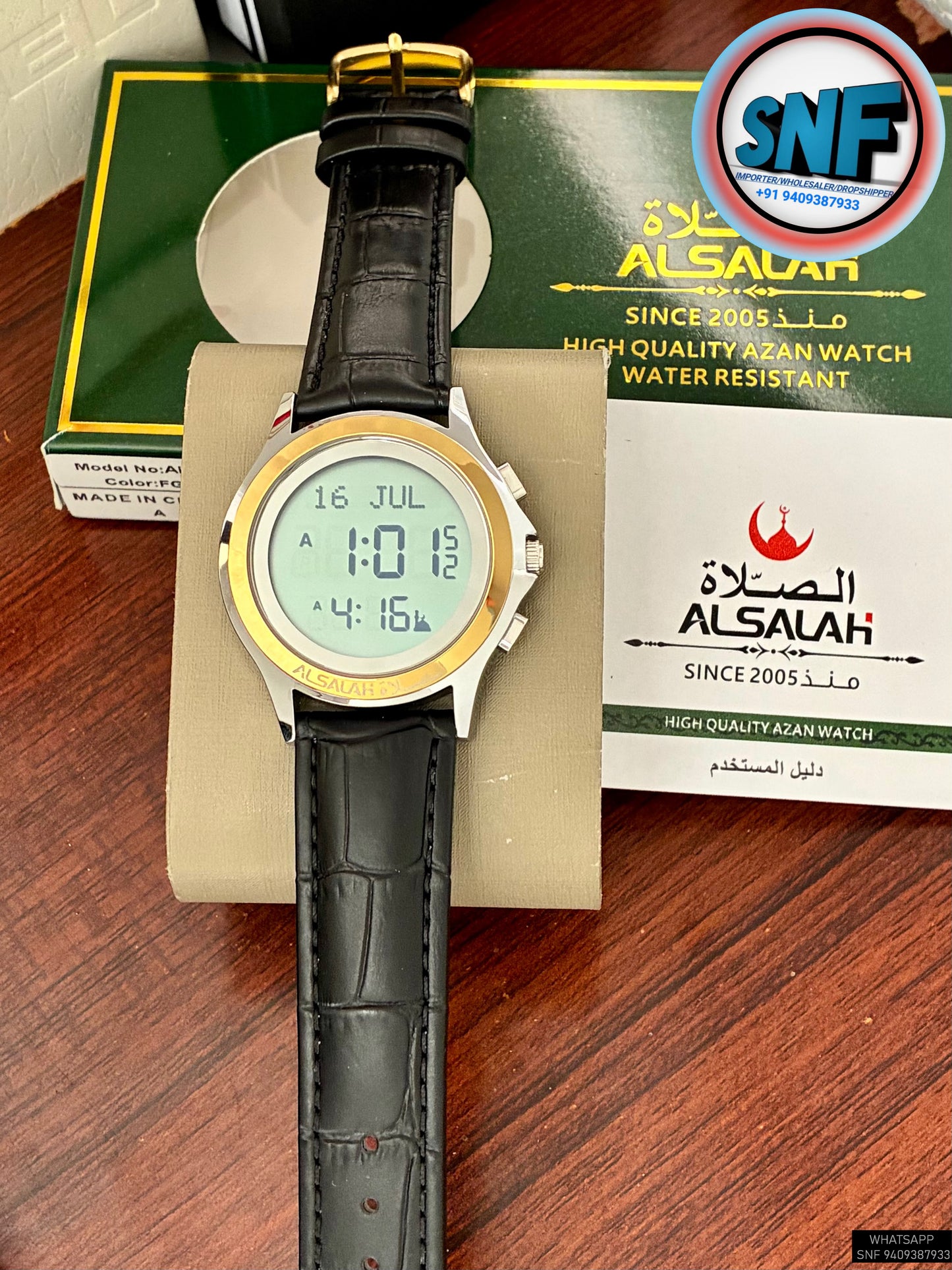 Alsalah Round Leather Belt WR-02 Black With 2tone Dial