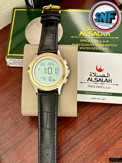 Alsalah Round Leather Belt WR-02 Black With 2tone Dial