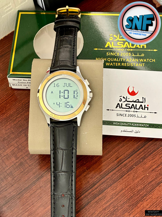 Alsalah Round Leather Belt WR-02 Black With 2tone Dial