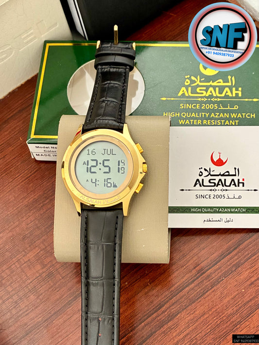 Alsalah Round Leather Belt WR-02 Black With Gold Dial