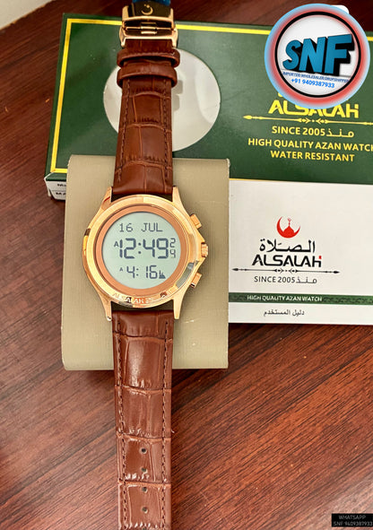 Alsalah Round Leather Belt WR-02 Brown With Gold Dial