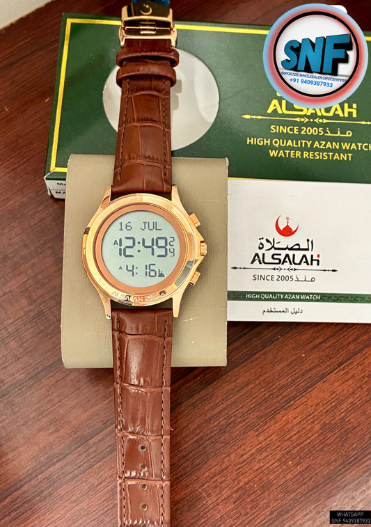 Alsalah Round Leather Belt WR-02 Brown With Gold Dial