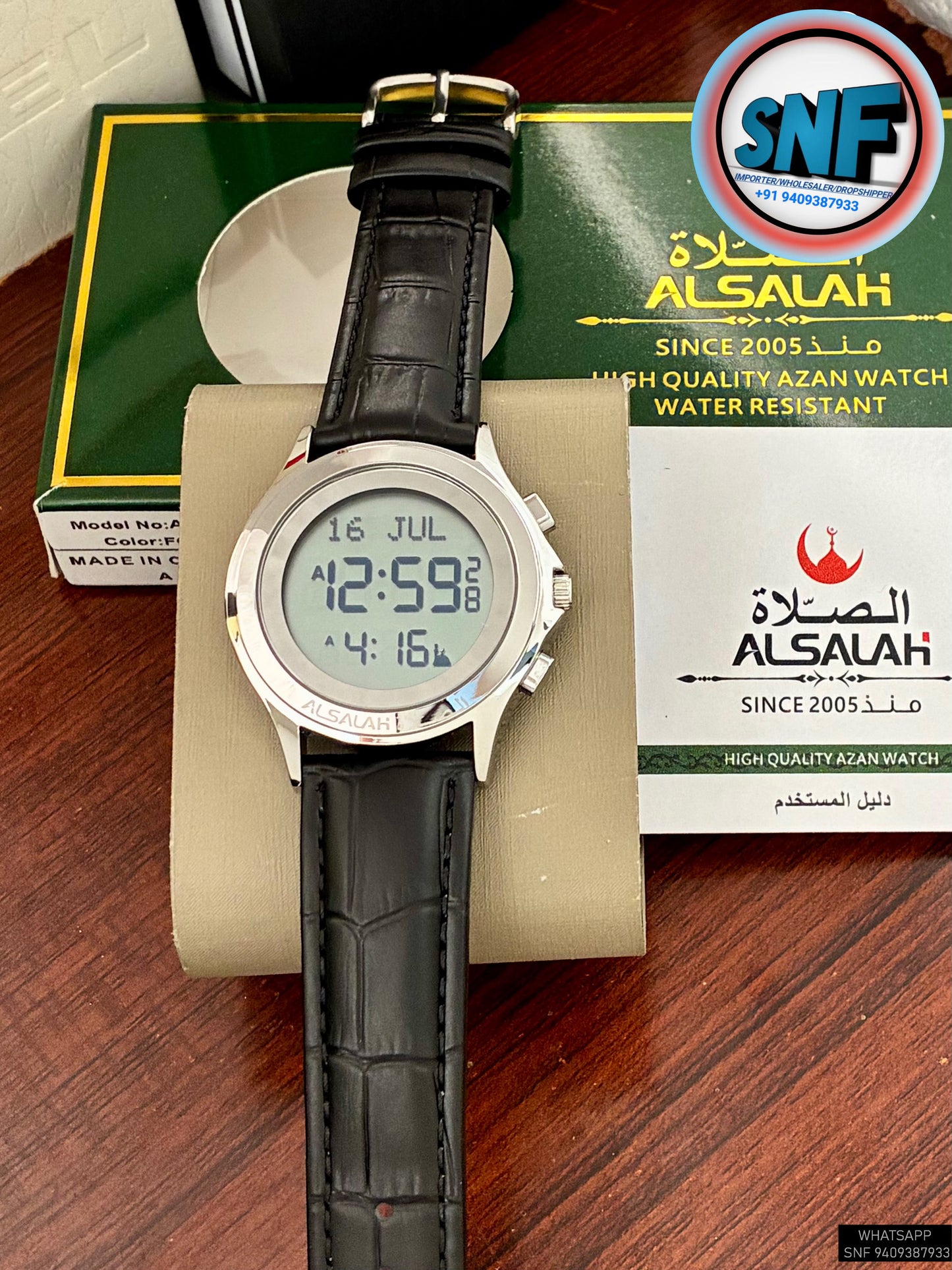 Alsalah Round Leather Belt WR-02 Black With Silver Dial