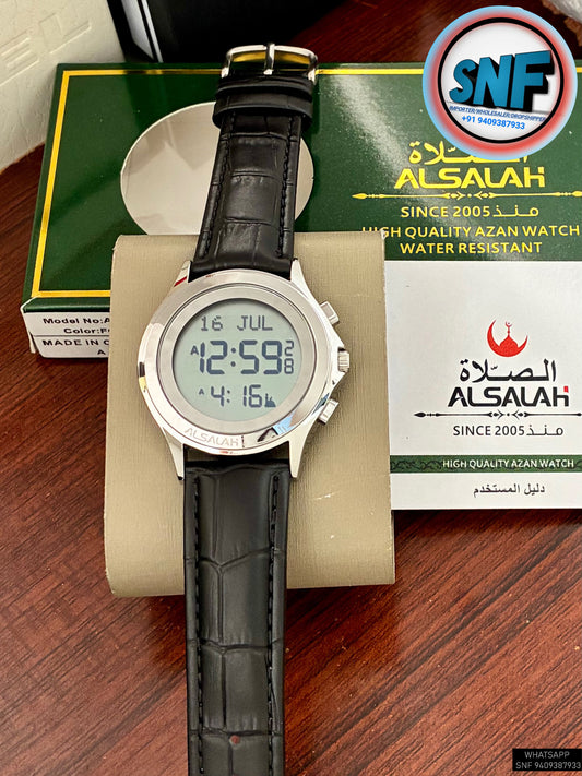 Alsalah Round Leather Belt WR-02 Black With Silver Dial