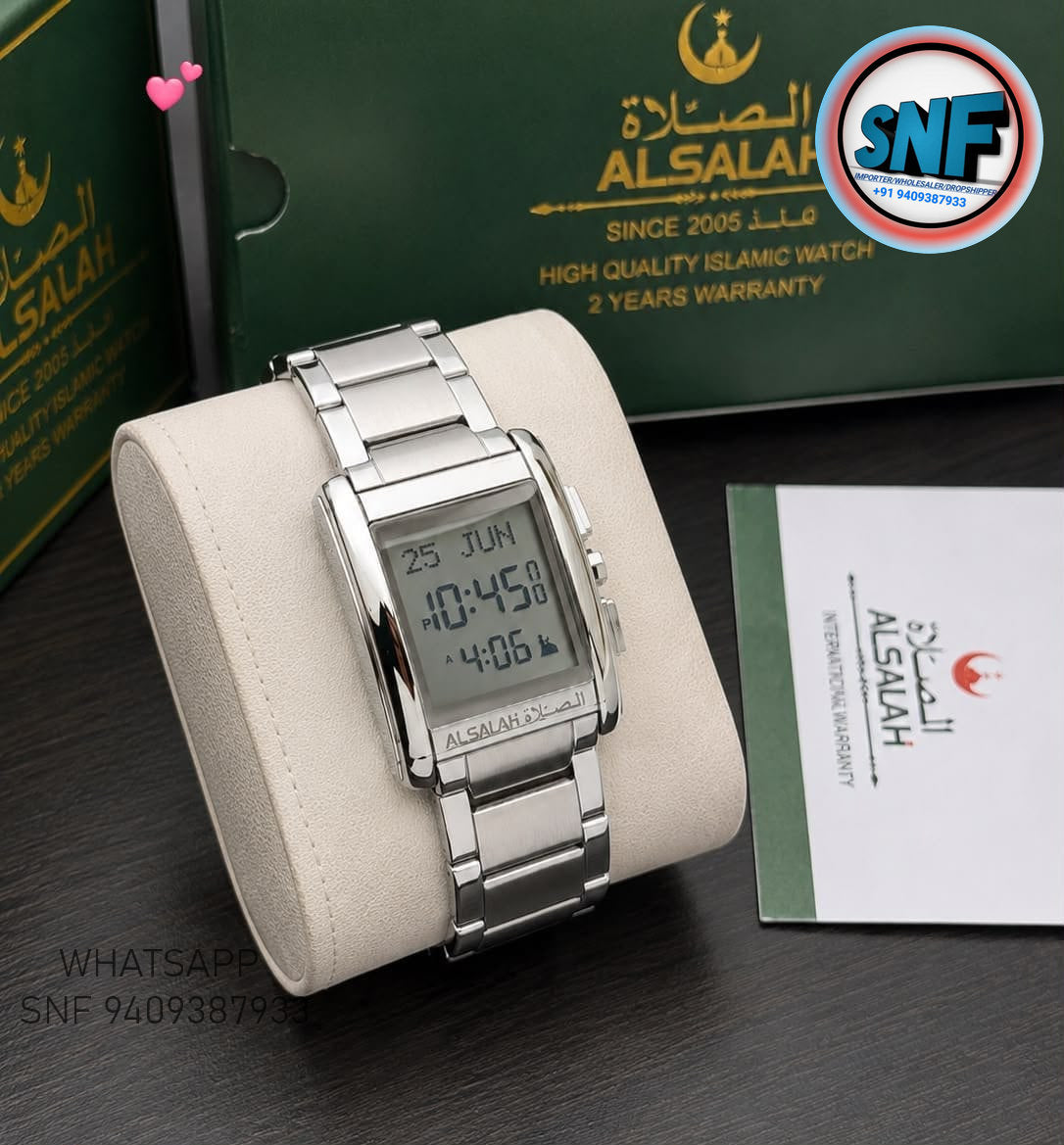 Alsalah Square Islamic Qibla Watch WS-06 Full Silver