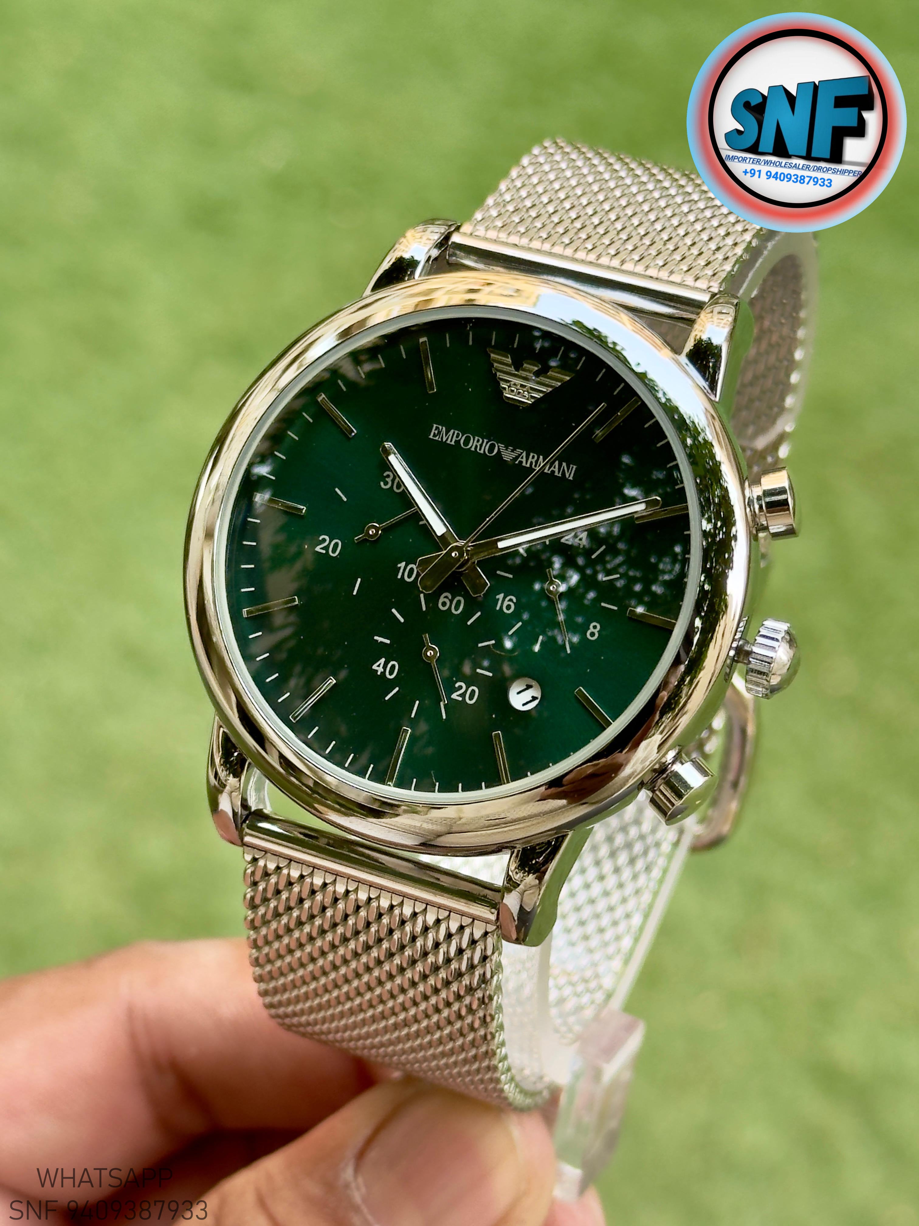 Emporio Armani AR1811 The Sleek Milanese Mesh strap and Bold Green Dial