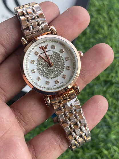 Emporio_ Armani_ Elegant Rose Gold Crystal Watch For Her