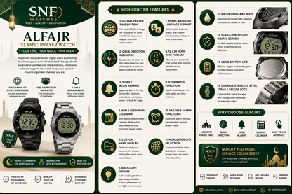 Alfajr Square Islamic Watch WS-06S Mix In Gold