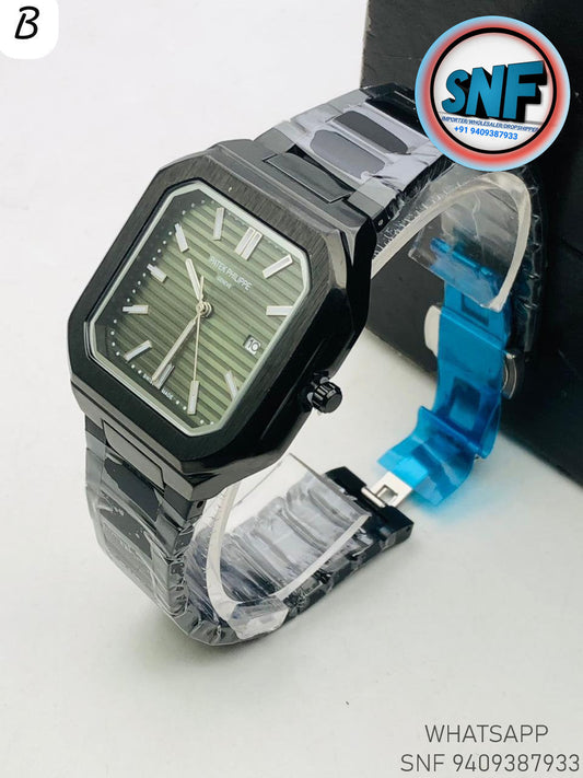 Patek Philippe Inspired Luxury with Modern Edge Olive Green Dial (Black Case)