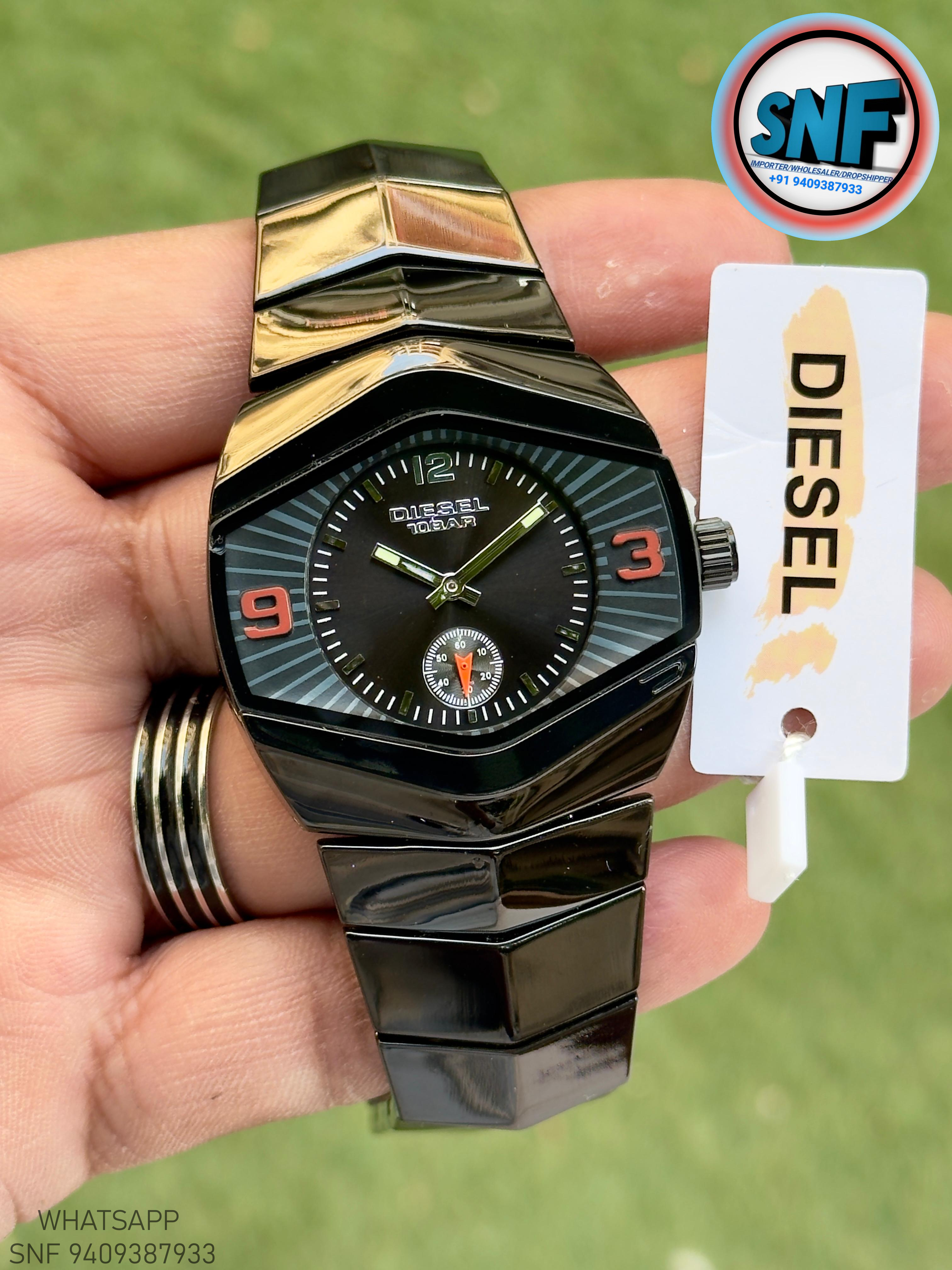 Diesel DZ4075 Unique Hexagonal Glossy Black Case and Bracelet