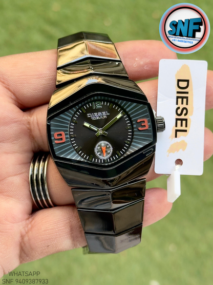 Diesel DZ4075 Unique Hexagonal Glossy Black Case and Bracelet