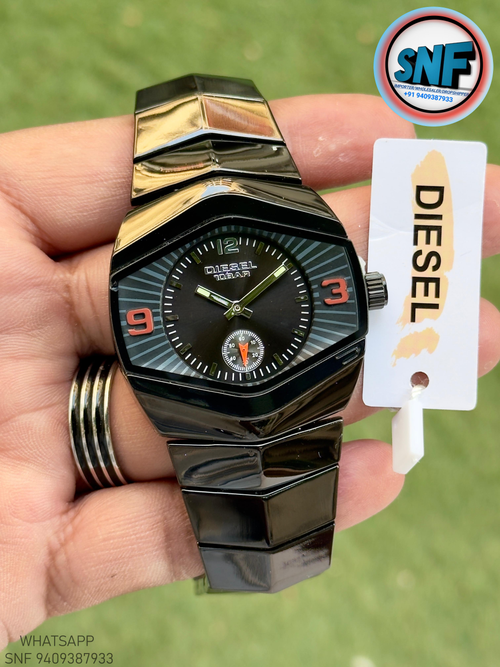 Diesel DZ4075 Unique Hexagonal Glossy Black Case and Bracelet