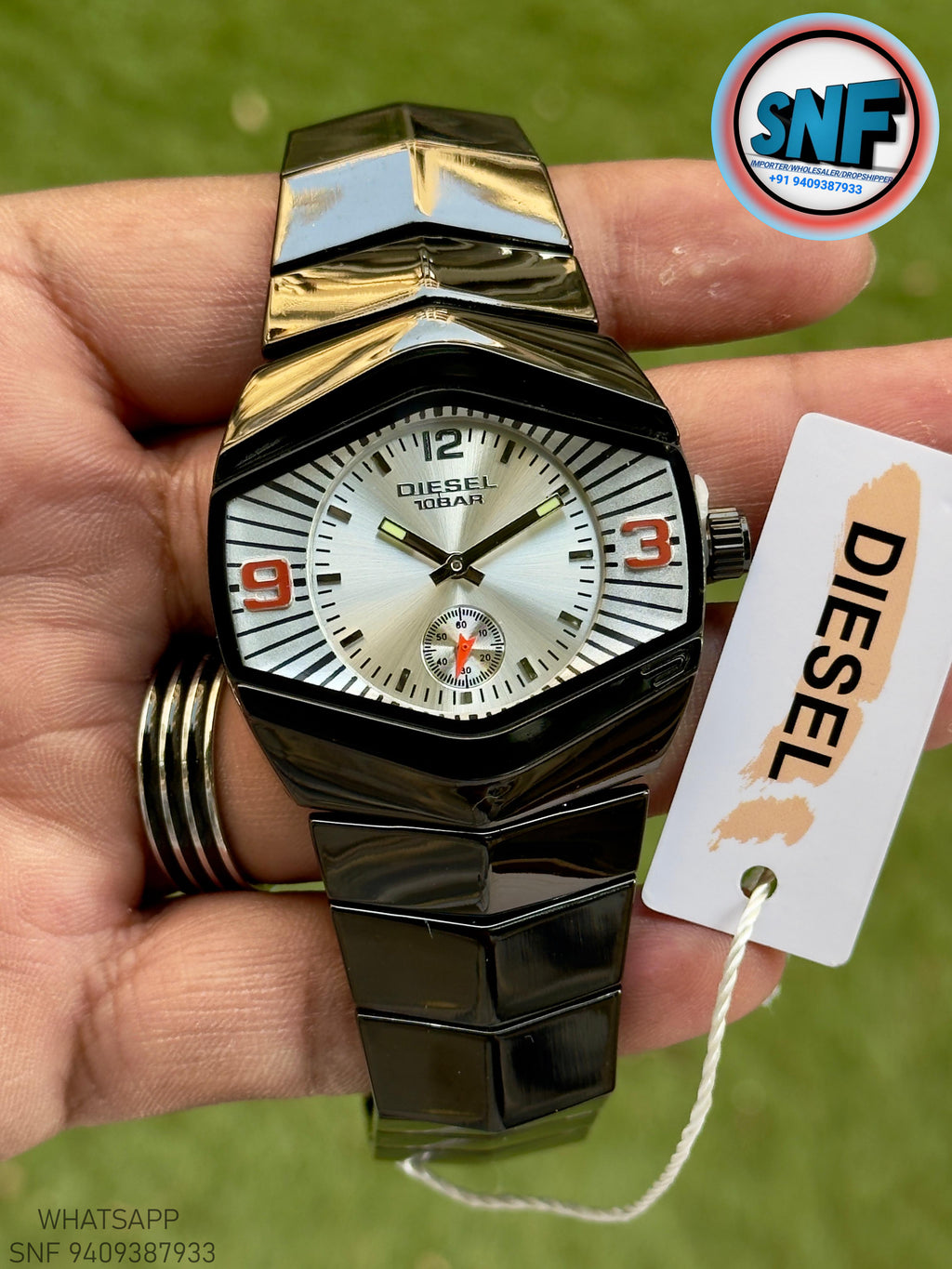 Diesel DZ4075 Unique Hexagonal Glossy Black Case and Bracelet