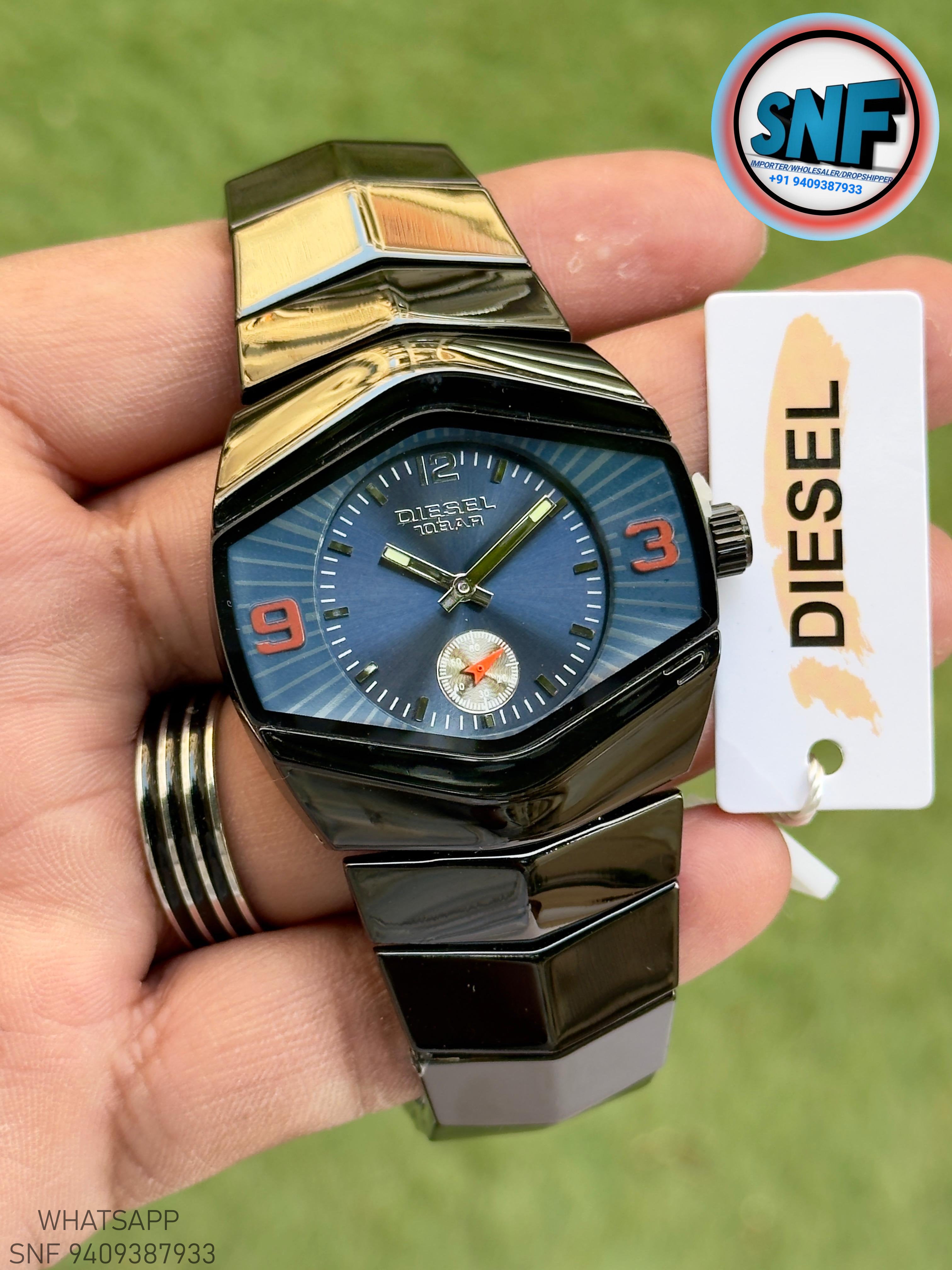 Diesel DZ4075 Unique Hexagonal Glossy Black Case and Bracelet