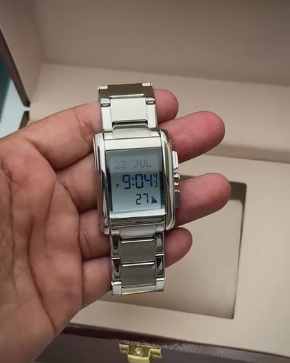 Alfajr Classic Square Shape Islamic Digital Watch WS-06S Full Silver
