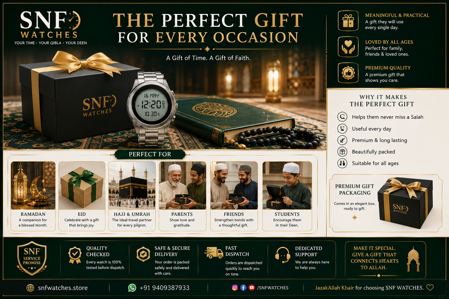 Alfajr Square Islamic Digital Watch  WS-06 Mix Out Gold