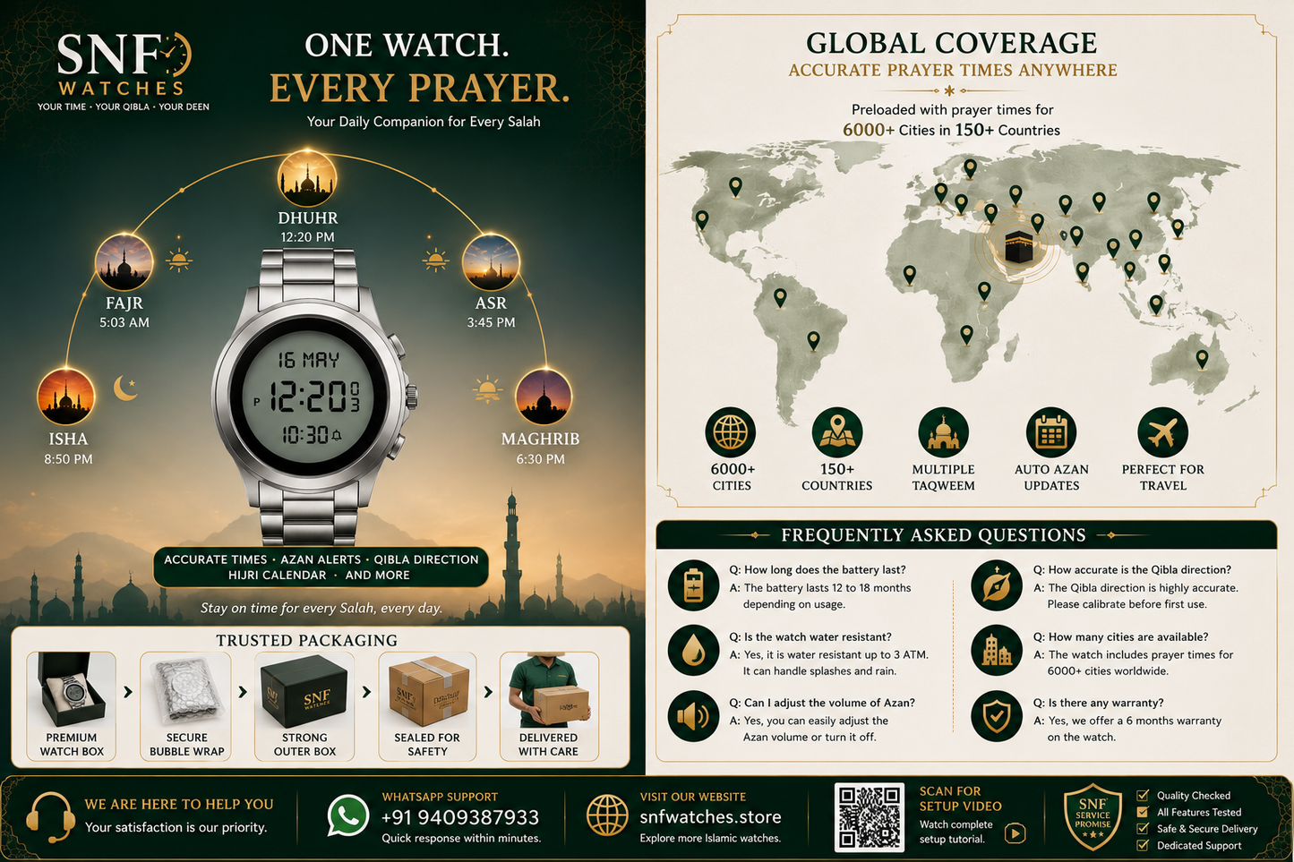 Alfajr Square Islamic Digital Watch  WS-06 Mix Out Gold