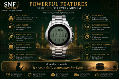 Alfajr Square Islamic Digital Watch  WS-06 Mix Out Gold