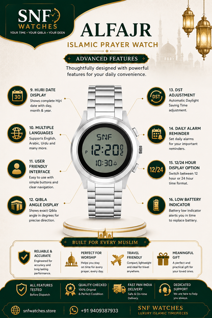 Alfajr Square Islamic Digital Watch  WS-06 Mix Out Gold